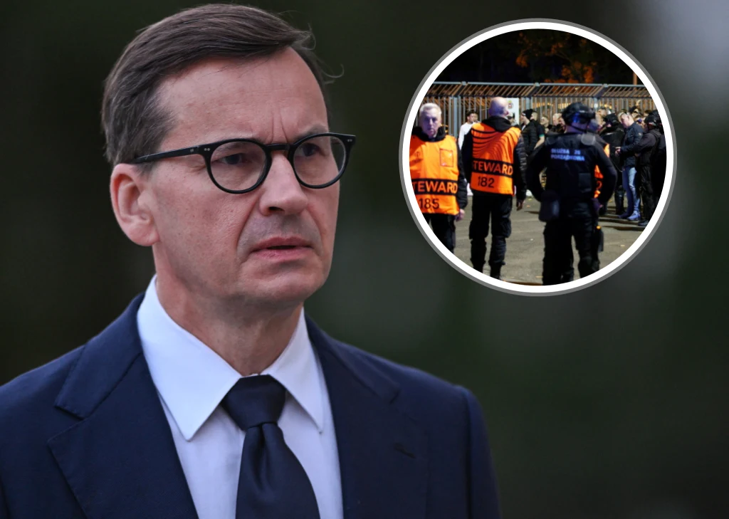 Mateusz Morawiecki grzmi w sprawie dotyczącej kibiców Legii (na zdjęciu w kółku przed meczem z Szachtarem)