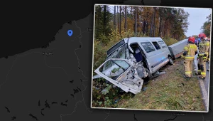 Wypadek busa i osobówki w Grzybnie (gm. Sławno)