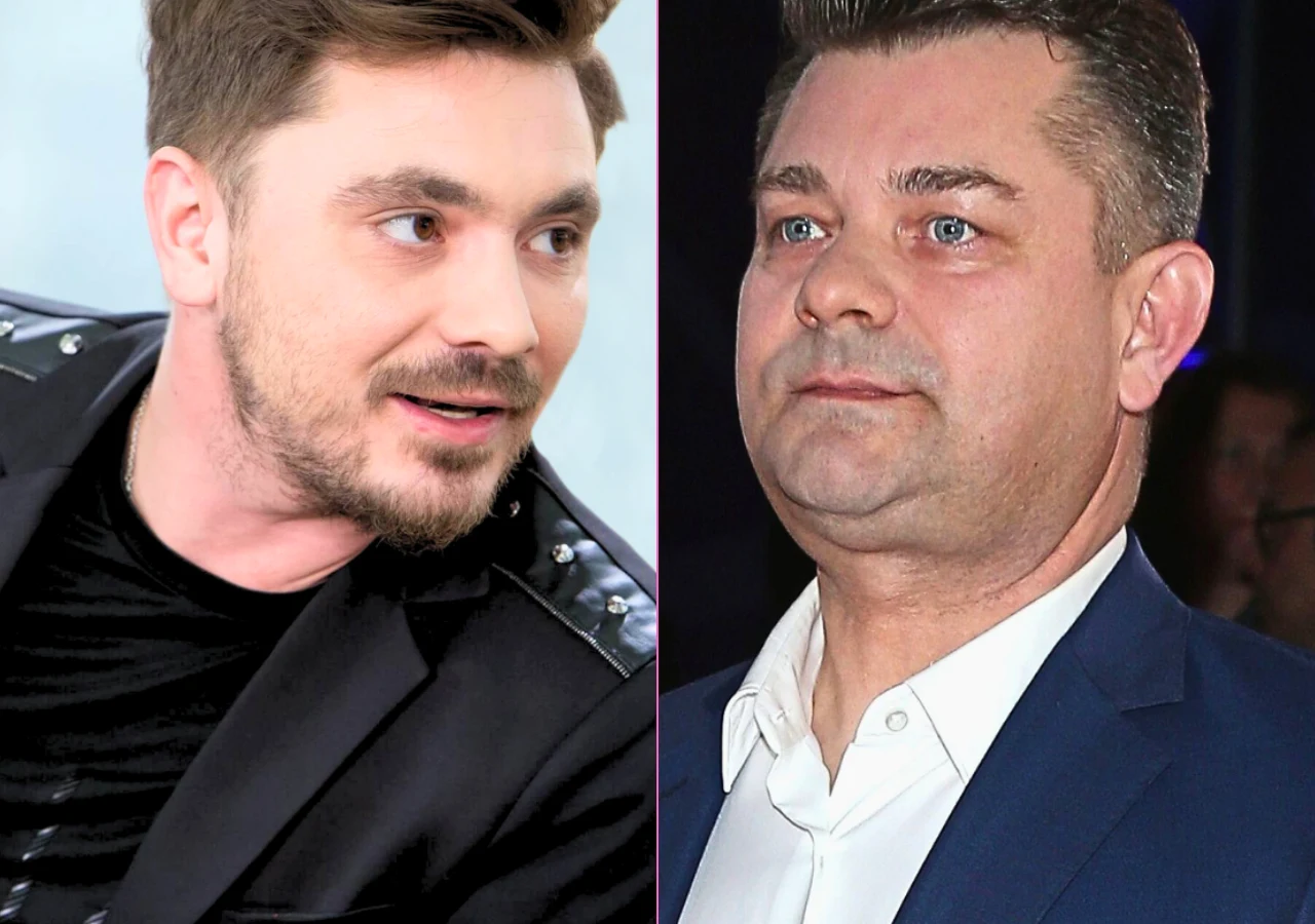 Daniel Martyniuk, Zenek Martyniuk Dwie dorosłe osoby, każda sfotografowana osobno na tle neutralnym, jedna w ciemnej marynarce z czarną koszulką, druga w granatowej marynarce i białej koszuli. Kadrowanie skupia się na twarzach i wyrazach mimiki.