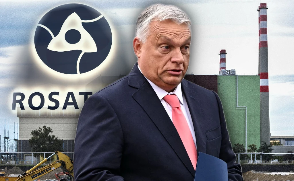 Viktor Orban czeka na nową decyzję KE w sprawie elektrowni Paks. W tle istniejące bloki i logo Rosatomu, któremu podlega spółka odpowiedzialna za rozbudowę elektrowni Viktor Orban czeka na nową decyzję KE w sprawie elektrowni Paks. W tle istniejące bloki i logo Rosatomu, któremu podlega spółka odpowiedzialna za rozbudowę elektrowni