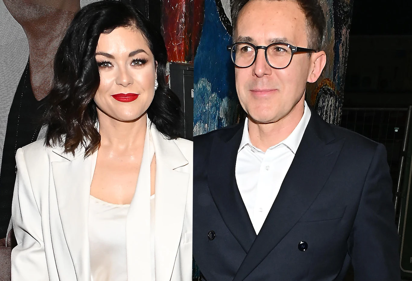 Katarzyna Cichopek i Maciej Kurzajewski Dwoje elegancko ubranych dorosłych stoi razem, kobieta ma ciemne, falowane włosy, czerwoną szminkę i jasny strój, mężczyzna nosi okulary, ciemny garnitur i białą koszulę. Oboje patrzą przed siebie i uśmiechają się lekko.