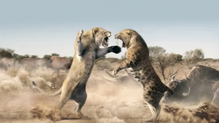 Smilodon w walce z lwem amerykańskim