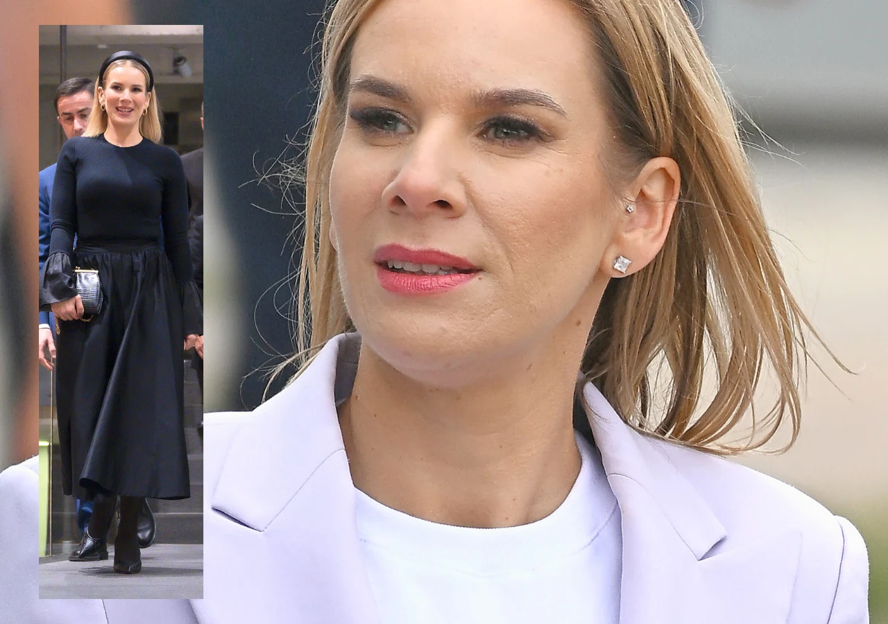 Marta Nawrocka Kobieta o jasnych włosach w jasnej marynarce i białej bluzce. W tle wkomponowane mniejsze zdjęcie tej samej kobiety w ciemnej sukience i z torebką na ramię. Kobieta wygląda na zadbaną i uśmiechniętą.