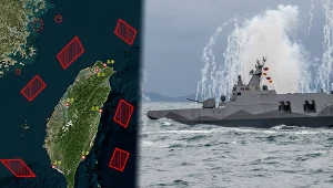 Po lewej zdjęcie planów jednych z chińskich ćwiczeń, po prawej jednostka sił Tajwanu