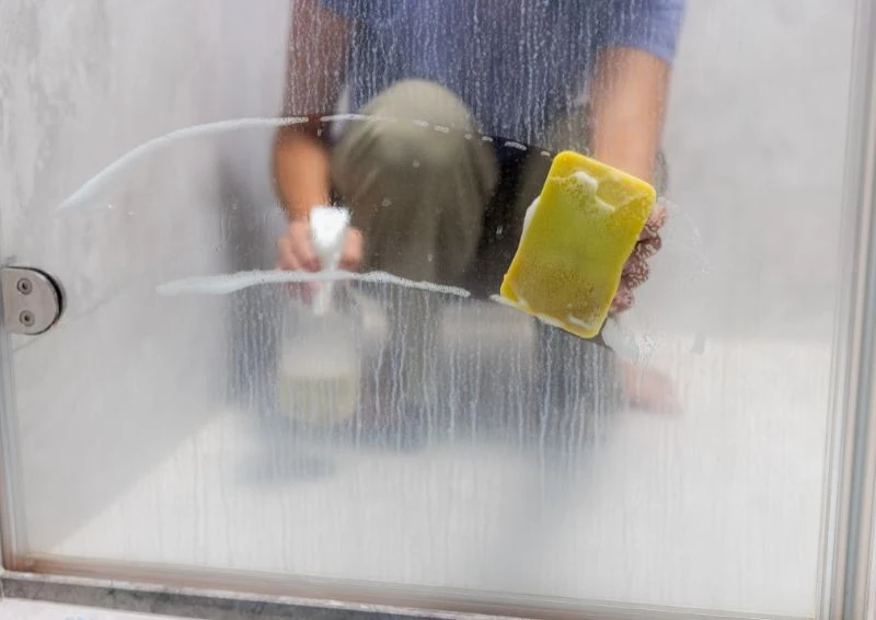 Usunięcie kamienia z kabiny prysznicowej jest trudne, ale wełna stalowa sobie z tym poradzi.