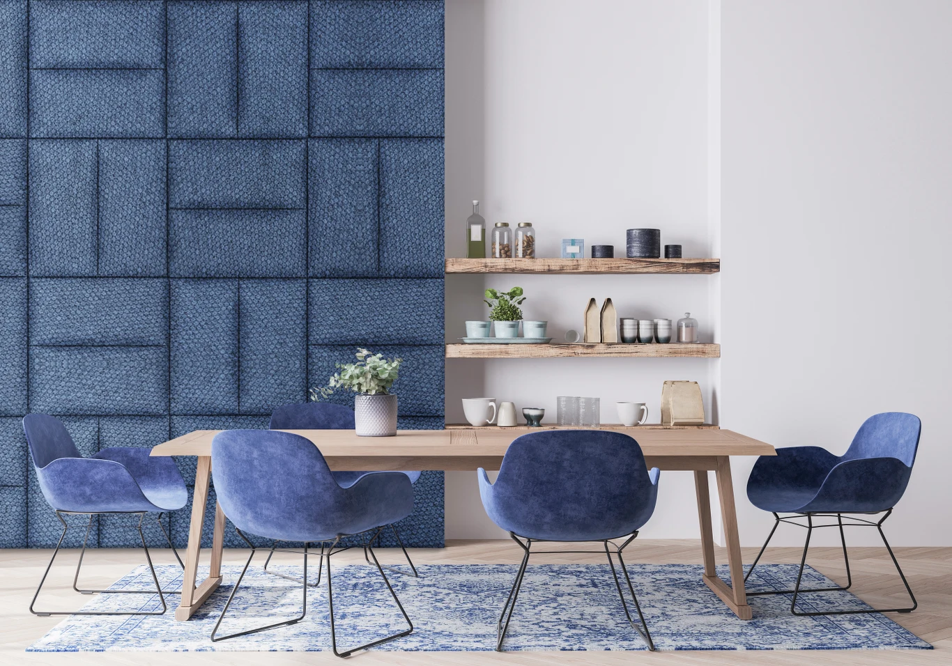 Panele tapicerowane ocieplają wizualnie strefę do spożywania posiłków i wprowadzają przytulność