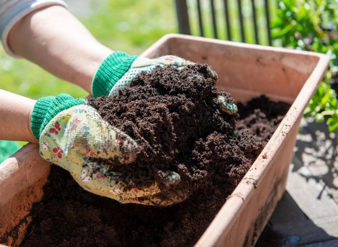 Ziemia z ogrodu może być wyrzucana do pojemnika na odpady zmieszane.