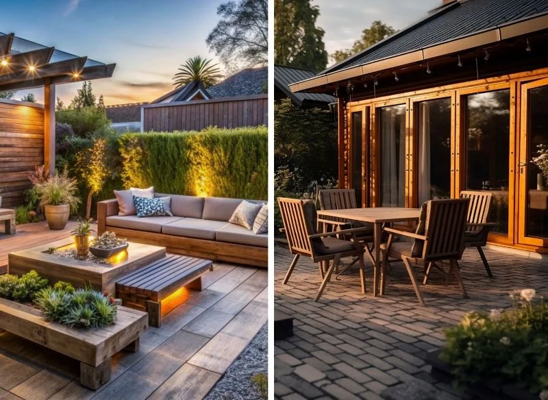 Minimalizm na tarasie w przytulnej wersji to idealne rozwiązanie, by upłynnić przejście z ogrodu do domu