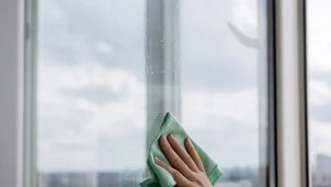 Przez brudne okno do mieszkania dociera znacznie mniej światła.