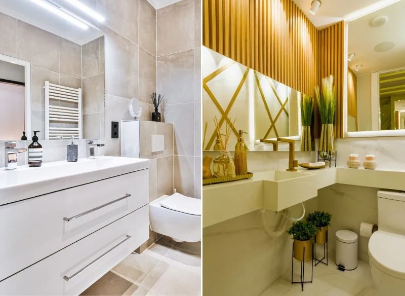 W małej łazience bardzo ważne jest światło i jasne wykończenie