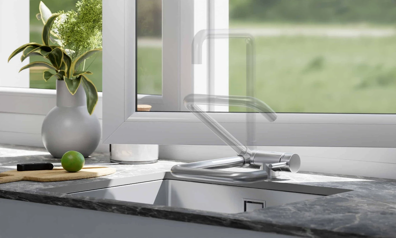 Bateria podokienna Theta II ze składaną wylewką jest idealna do mniejszych kuchni