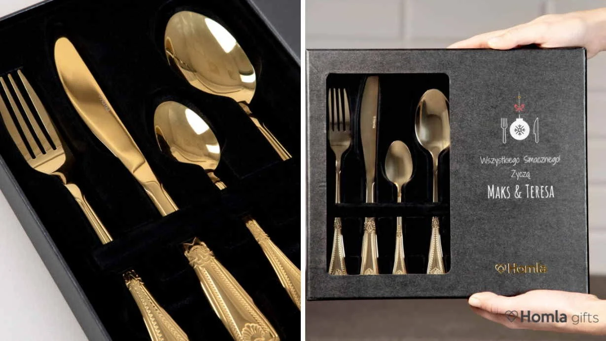 Zestaw złotych sztućców to klasyk, który będzie idealnym prezentem dla rodziców na święta