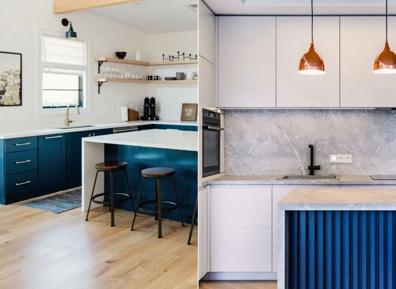 Różne odcienie granatu doskonale wyglądają na tle bieli i szarości