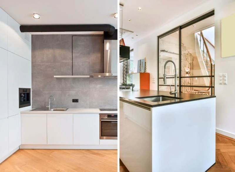 W wielu wnętrzach górne szafki można zastąpić jednostronną, pełną zabudową ścienną w bardzo jasnym kolorze, której na pierwszy rzut oka właściwie n...