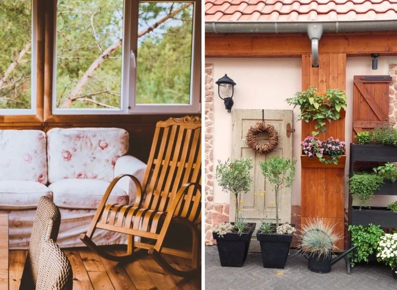 Styl rustykalny łatwo wyprowadzisz z salonu dalej: do oranżerii, na zamkniętą werandę, na patio czy do ogrodu