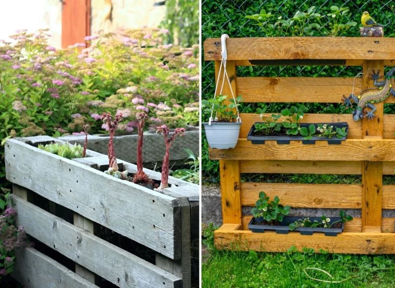 Kwietnik ogrodowy z palety może być duży, mały, wysoki lub niski, malowany lub tylko impregnowany