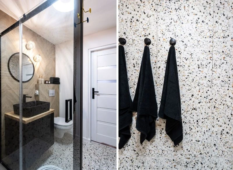 Wykorzystanie ozdobnych płytek na podłodze i ścianie zapewnia przyjemnie wrażenia wizualne, a jednocześnie jest dekoracyjnym akcentem, czystym i po...