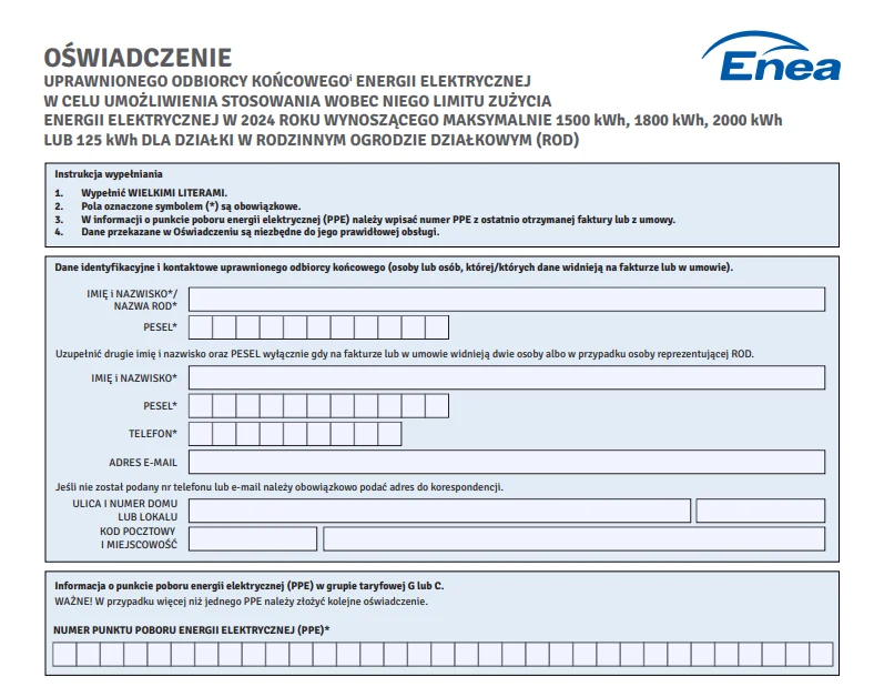 Aby uzyskać wyższy limit zużycia tańszego prądu, trzeba złożyć odpowiednie oświadczenie