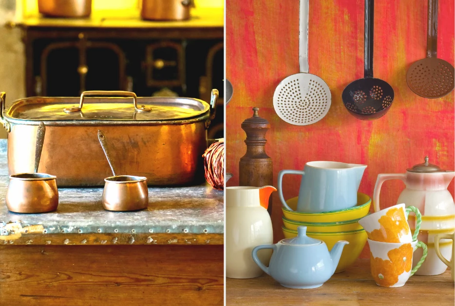 W kuchni w stylu vintage powinny znaleźć się miedziane garnki