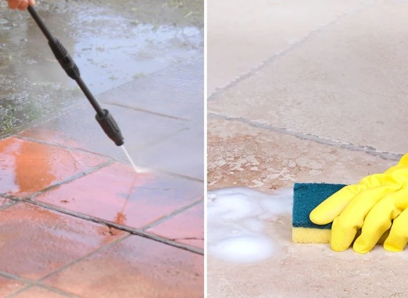 Tam, gdzie nie sprawdzi się mycie myjką ciśnieniową, przygotuj domową pastę i nałóż ją ręcznie na płytki