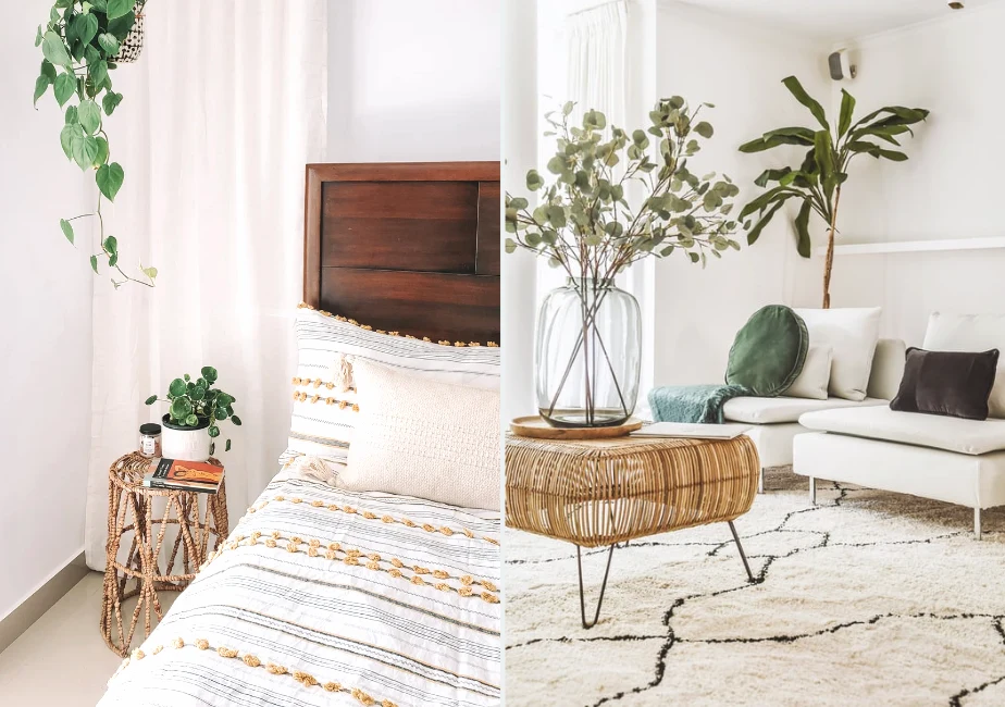 Wnętrza boho kochają zielone rośliny, więc nie zabraknie tu bujnych, egzotycznych okazów