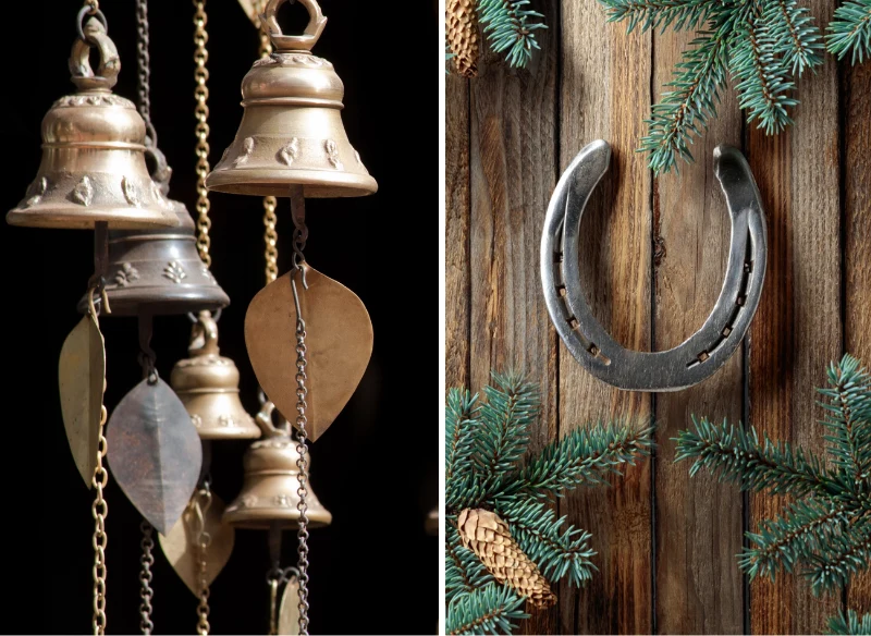 Dzwoneczki i podkowa to popularne symbole, które mają przynosić szczęście w domu