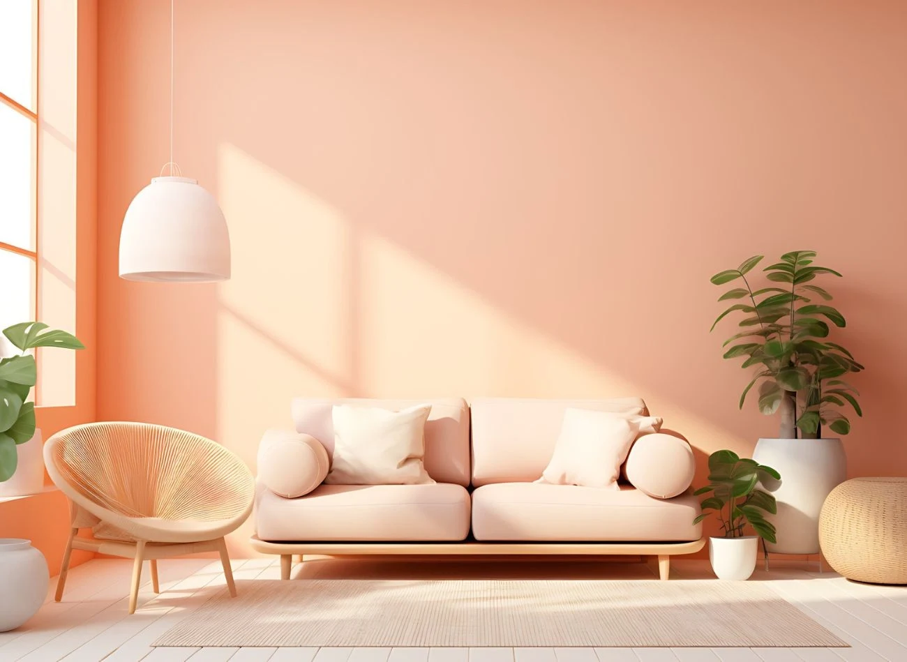 Kolor peach fuzz sprawdzi się w salonie