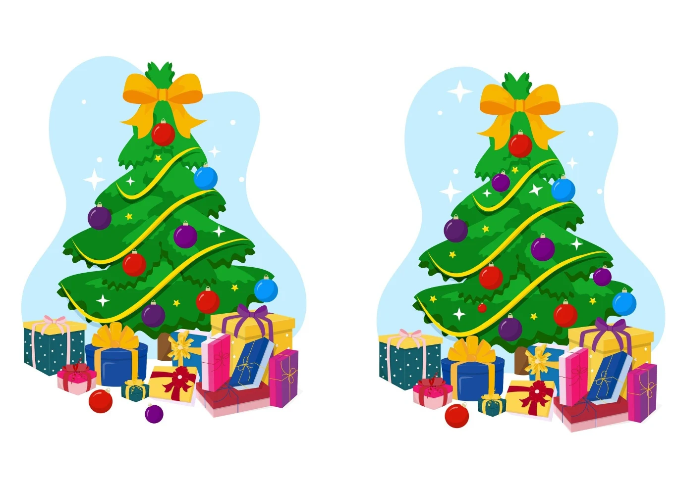 Znajdź 8 różnic na świątecznych drzewkach