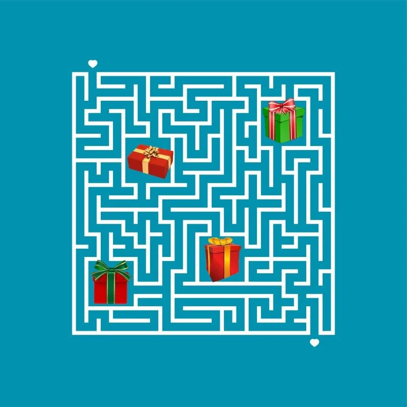Przejdź labirynt, zbierając prezenty od Mikołaja