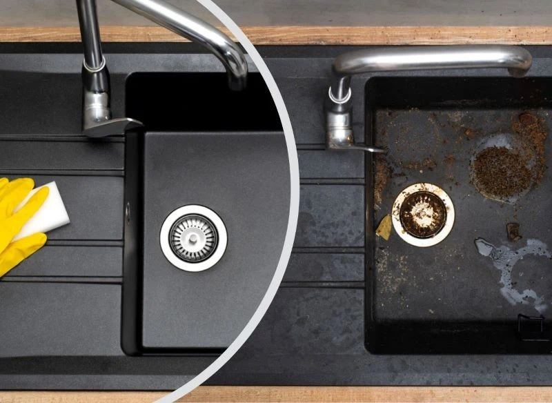 Pasta z sody umyje czarny zlew, nie zostawiając ani jednej rysy