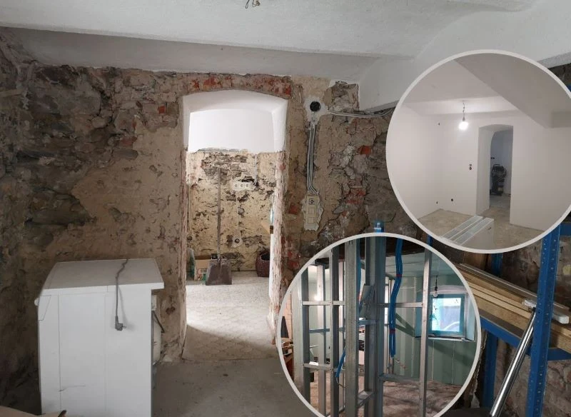 Prace wewnętrzne na różnych poziomach budynku od demolki przez konstrukcje po wykończenie