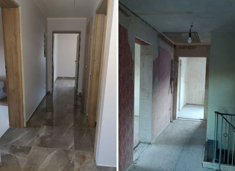Korytarze po oczyszczeniu ścian, zdjęciu pleśni i wykończeniu przestrzeni