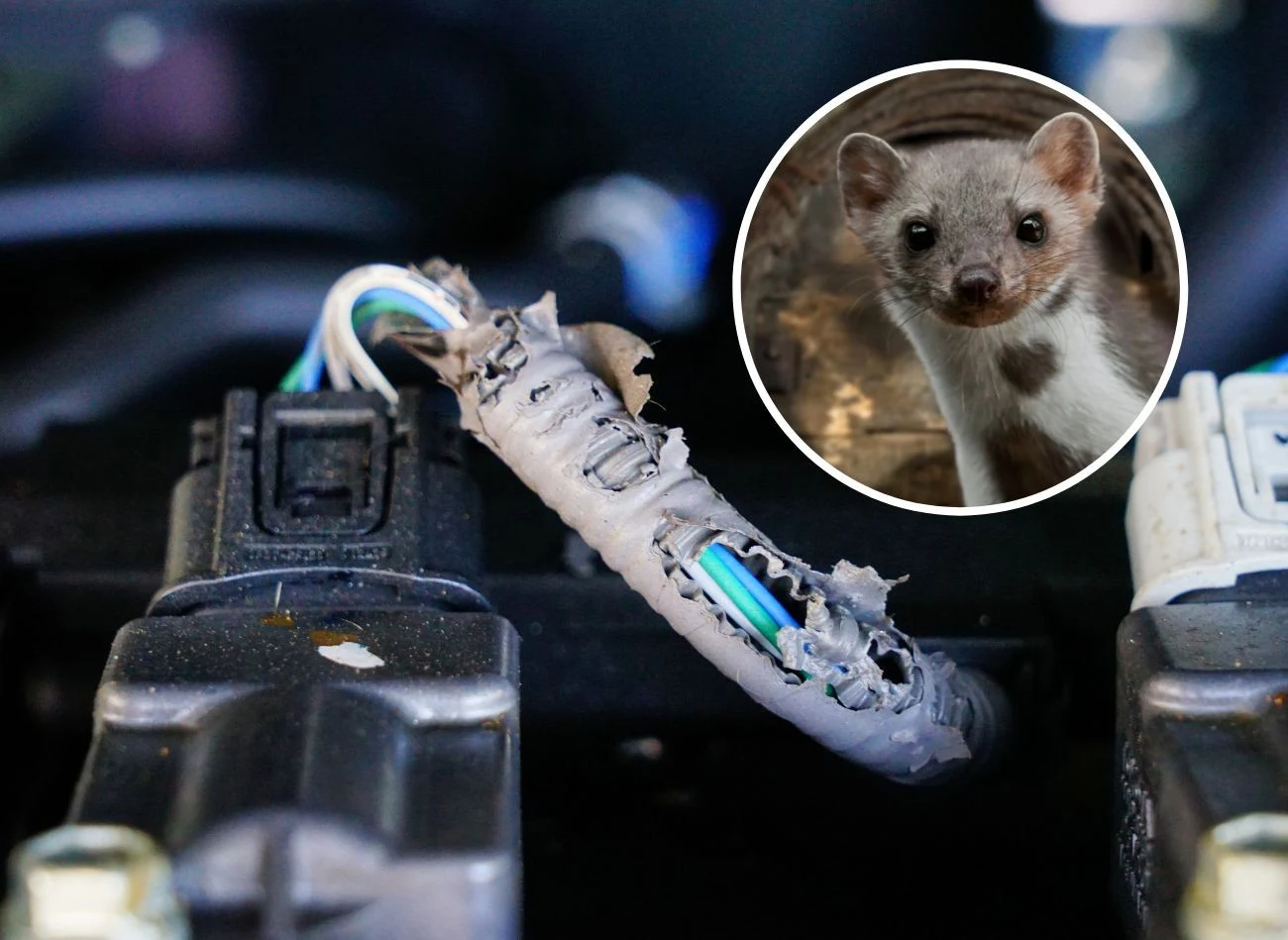 Pogryzione kable to jedna z odznak, że pod maską samochodu zagnieździła się kuna