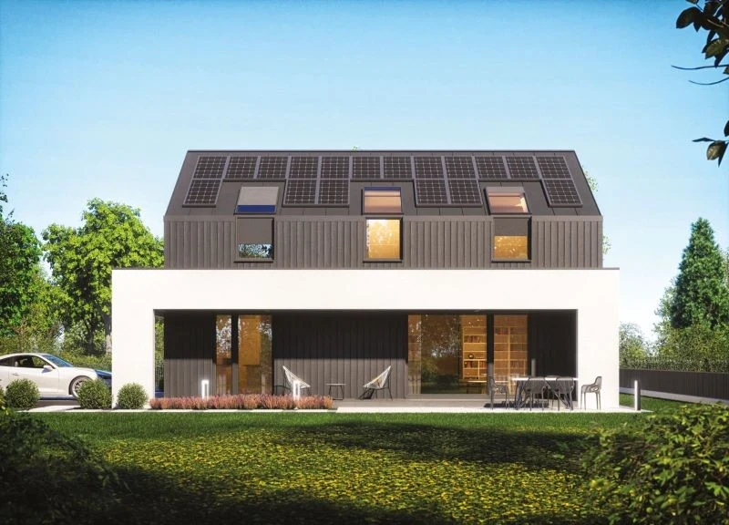 Niskoenergetyczny dom mieszkalny jednorodzinny z poddaszem użytkowym zaprojektowany w technologii tradycyjnej o powierzchni użytkowej 120 mkw