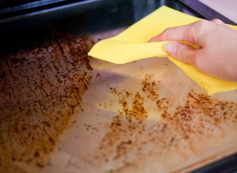 Mieszanka z wody, octu i sody oczyszczonej skutecznie wyeliminuje problem brudnego piekarnika