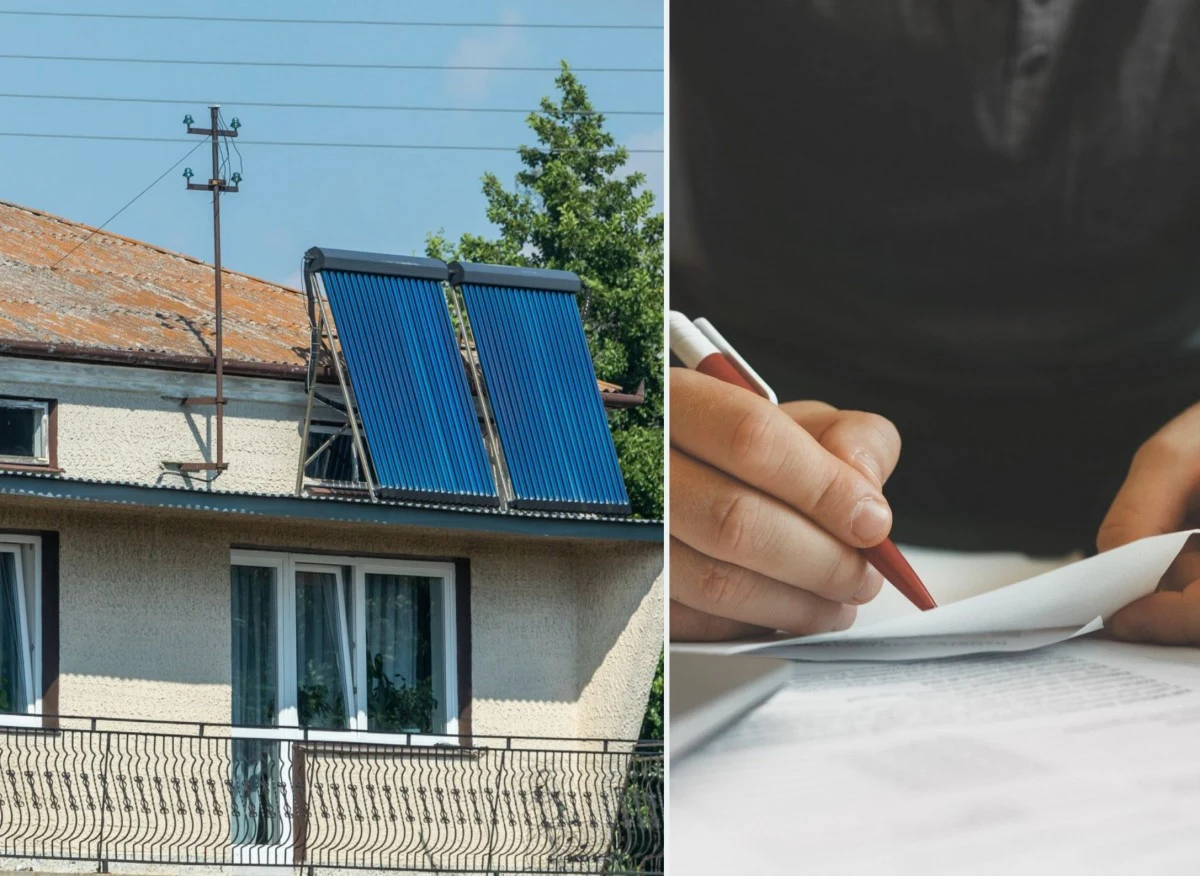 Kolektor słoneczny zamontowany na dachu budynku