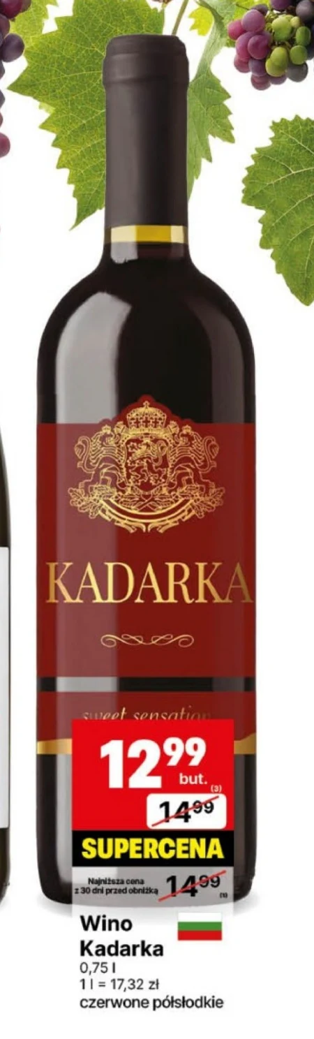 Wino półsłodkie Kadarka
