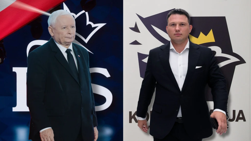 Prezes PiS Jarosław Kaczyński oraz szef Nowej Nadziei Sławomir Mentzen Prezes PiS Jarosław Kaczyński oraz szef Nowej Nadziei Sławomir Mentzen