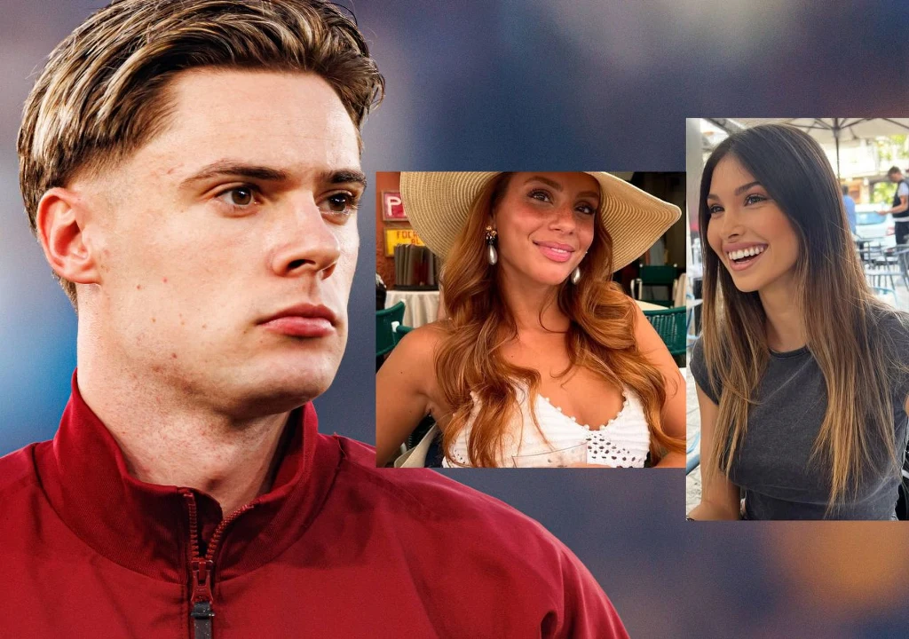 Od lewej: Nicola Zalewski, Emily Pallini, Nicol Luzardi Mężczyzna w bordowej sportowej kurtce z jasnymi włosami patrzy na bok, obok niego wstawione dwa portrety kobiet – jedna z długimi rudymi włosami i kapeluszem, druga z prostymi ciemnymi włosami, uśmiechnięta.