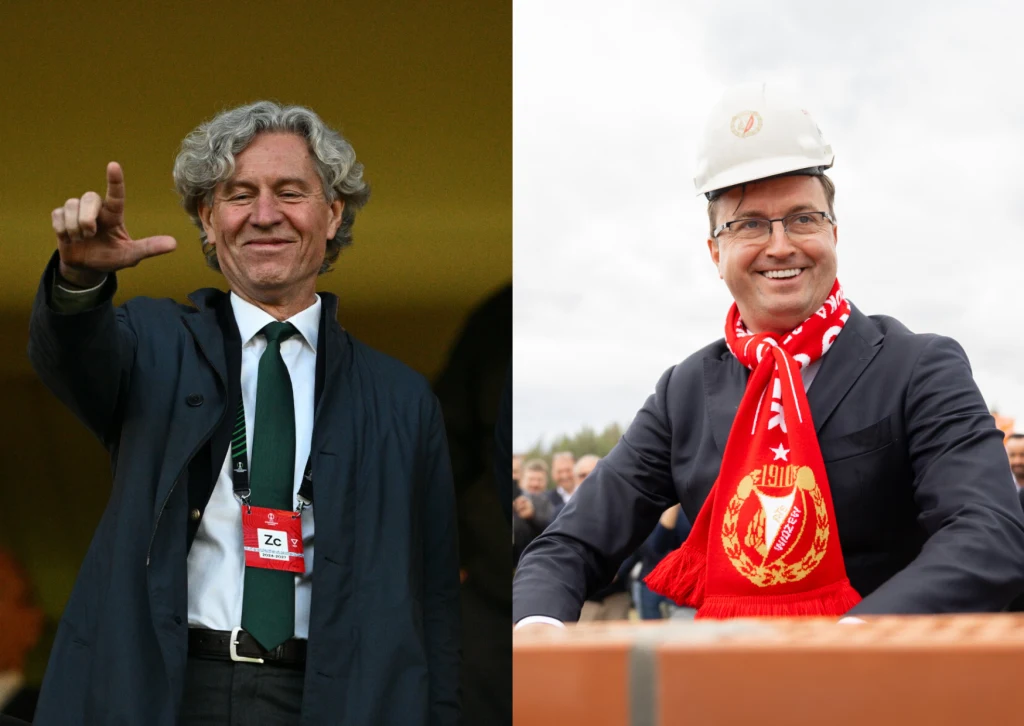 Dariusz Mioduski (z lewej) na meczu Legii, a Robert Dobrzycki podczas rozpoczecia budowy bazy treningowej Widzewa Dariusz Mioduski (z lewej) na meczu Legii, a Robert Dobrzycki podczas rozpoczecia budowy bazy treningowej Widzewa