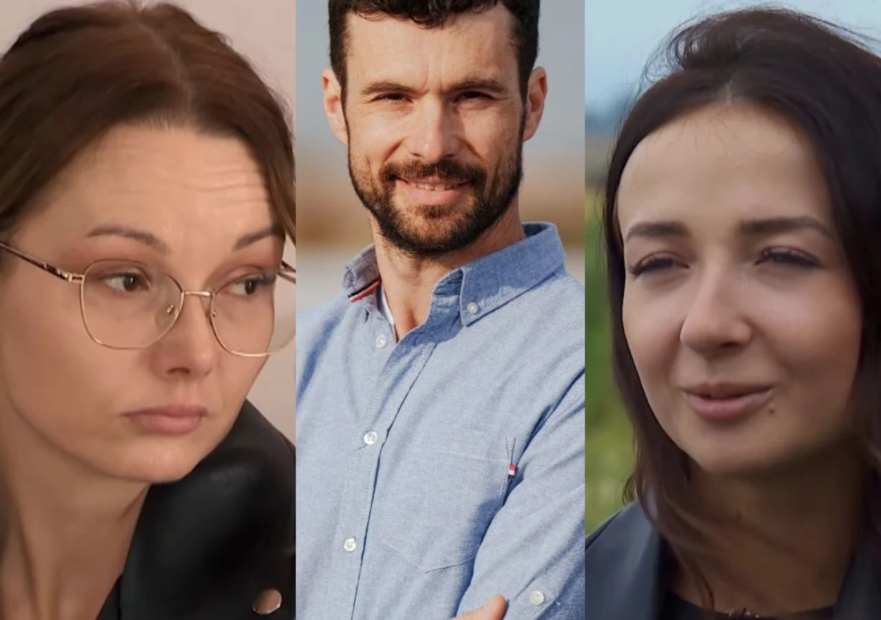 Rolnik szuka żony 12. Roland i jego kandydatki Trzy osoby przedstawione w portretach, dwie kobiety i jeden mężczyzna. Kobieta po lewej nosi okulary i ma brązowe włosy, mężczyzna po środku uśmiecha się i ma zarost, podczas gdy kobieta po prawej ma długie ciemne włosy i delikatny uśmiech.