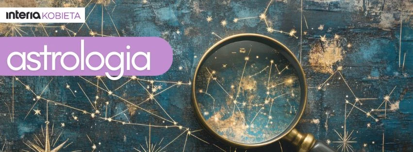 Sprawdź, co gwiazdy mówią o tobie i twoich najbliższych Lupa powiększająca fragment mapy nieba z zaznaczonymi złotymi liniami i gwiazdami na tle niebiesko-złotym, z grafiką astrologicznych konstelacji i napisem astrologia.
