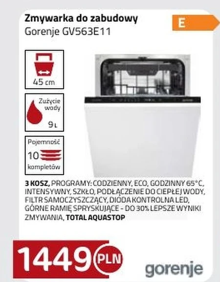 Zmywarka do zabudowy Gorenje