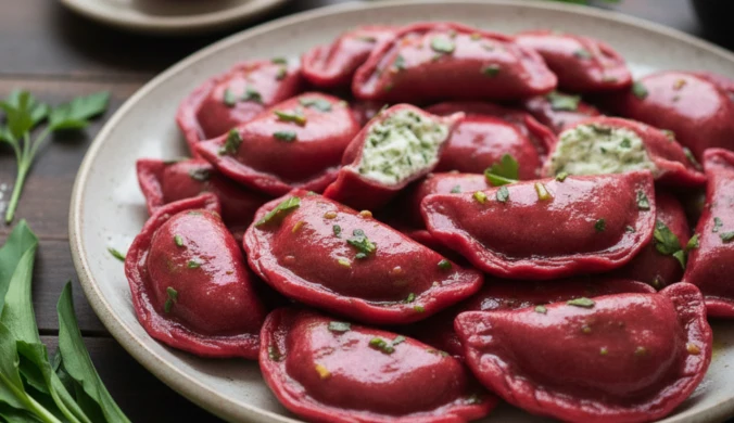 ​Biało-czerwone pierożki – z burakiem, serkiem i ziołowym masłem. Przepis Karoliny Stolarskiej-Bigos