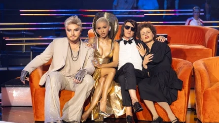 Uczestnicy wielkiego finału "Twoja twarz brzmi znajomo": Krystian Ochman (jako Adam Lambert), Natalia Muianga (Cynthia Erivo), Modest Ruciński (Maciej Maleńczuk) i Kamil Studnicki (Edith Piaf)