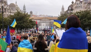 Protest społeczności ukraińskiej w Porto, luty 2024 roku. Uchodźcy z Ukrainy mogą stracić swój status - donoszą portugalskie media