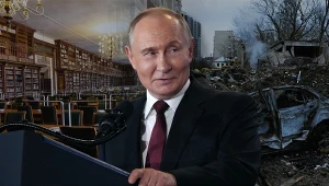 Rosja nie ustaje w kampanii dezinformacji (zdjęcia: Oleksandr Gusev/Global Images Ukraine via Getty Images/ Andrew Harnik/Getty Images/ kolaż: A.Włodarczyk/Interia))