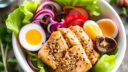 Sałatka z chrupiącym kurczakiem w sezamowej panierce według Bogumiła Przybylaka