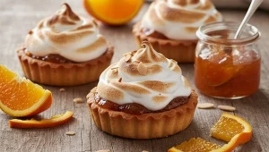 Mini tarty migdałowe z marmoladą pomarańczową i bezą — elegancki deser, który zrobisz w domu