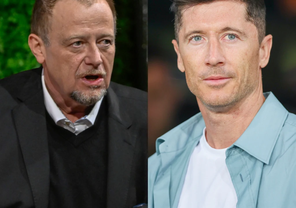 Dwie dorosłe osoby, jedna w średnim wieku w marynarce i białej koszuli oraz druga młodsza w niebieskiej koszuli, widoczne na podzielonym ekranie, obie patrzą w stronę kamery.